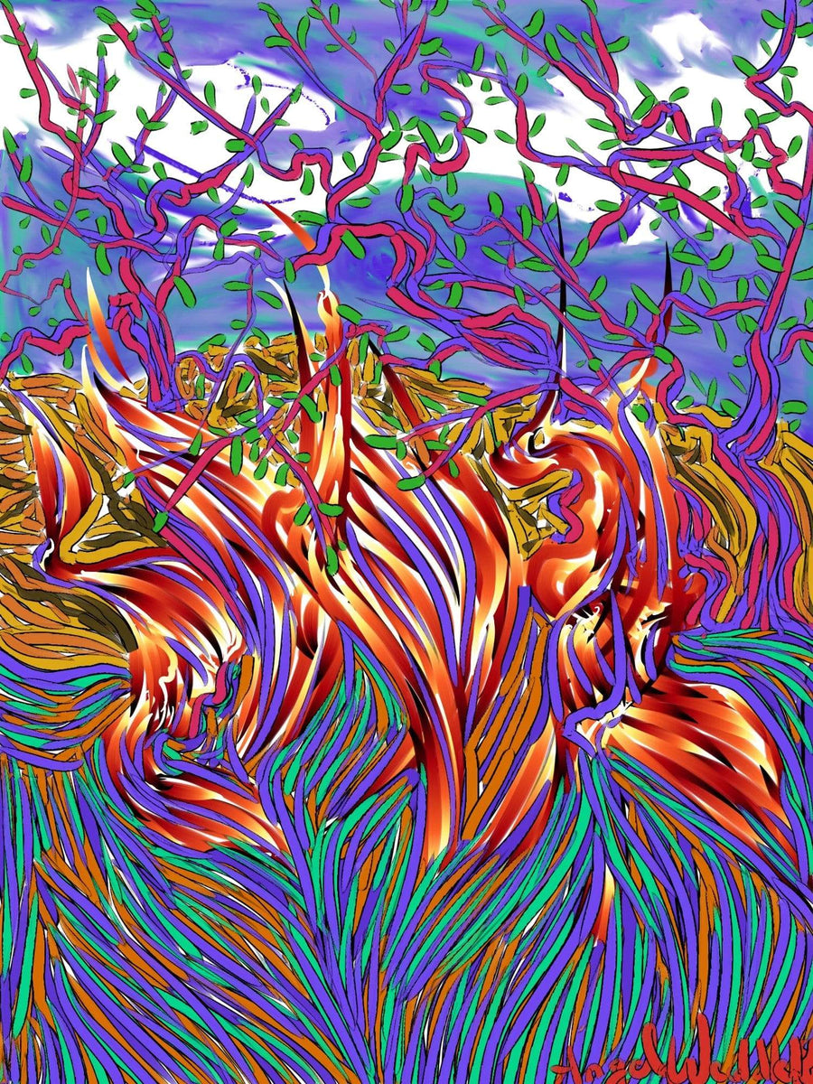 drewsrainbows Illustrations DESERT WILDFIRE Like Picasso-Monet-van Gogh-Matisse