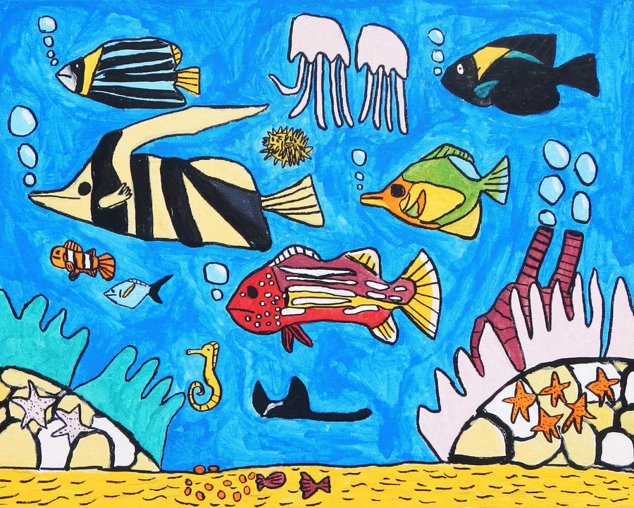 drewsrainbows Illustrations FISH FAMILY Like Picasso-Monet-van Gogh-Matisse