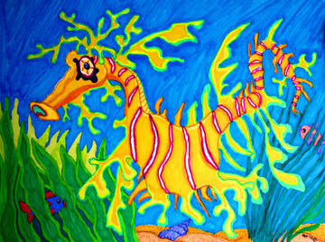 drewsrainbows painting Leafy Sea Dragon Like Picasso-Monet-van Gogh-Matisse