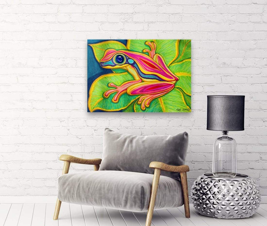 drewsrainbows painting Pink Frog on Leafs Like Picasso-Monet-van Gogh-Matisse