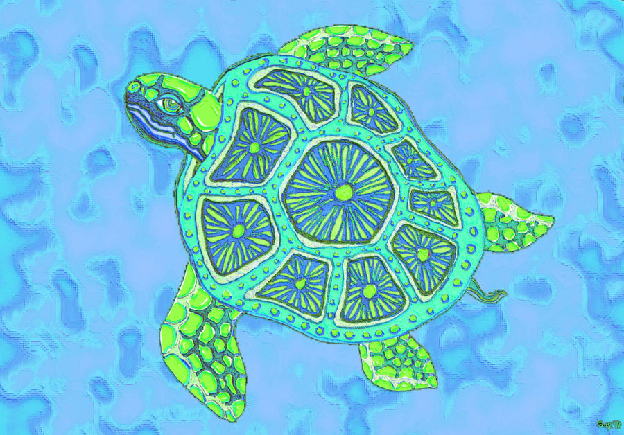 drewsrainbows painting Sea Turtle Too Like Picasso-Monet-van Gogh-Matisse